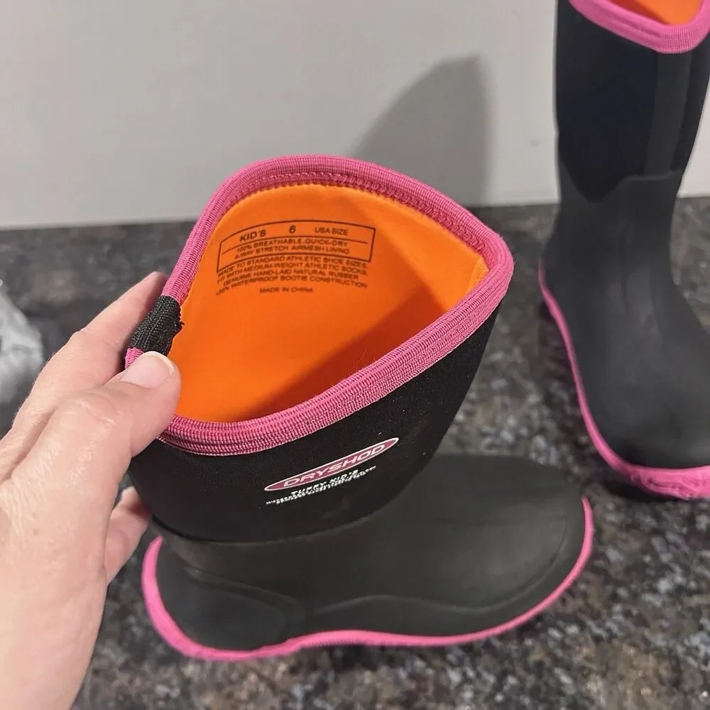 Dryshod Tuffy Kid's Waterproof Sport Boots Black/Pink (TUF-KD-PN-Y) Sz 6 EUC